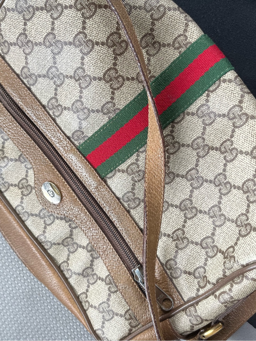 Gucci Monogram Canvas Shoulder Bag with Red & Green Web